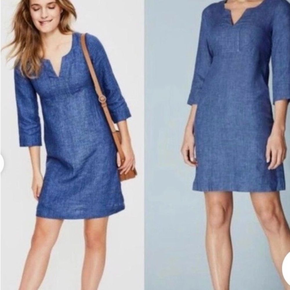 Boden Blue Linen Dress Tunic Knee Length Size 4R